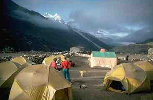 A photo showing the Camp Site for Rob's 1985 trek in Nepal